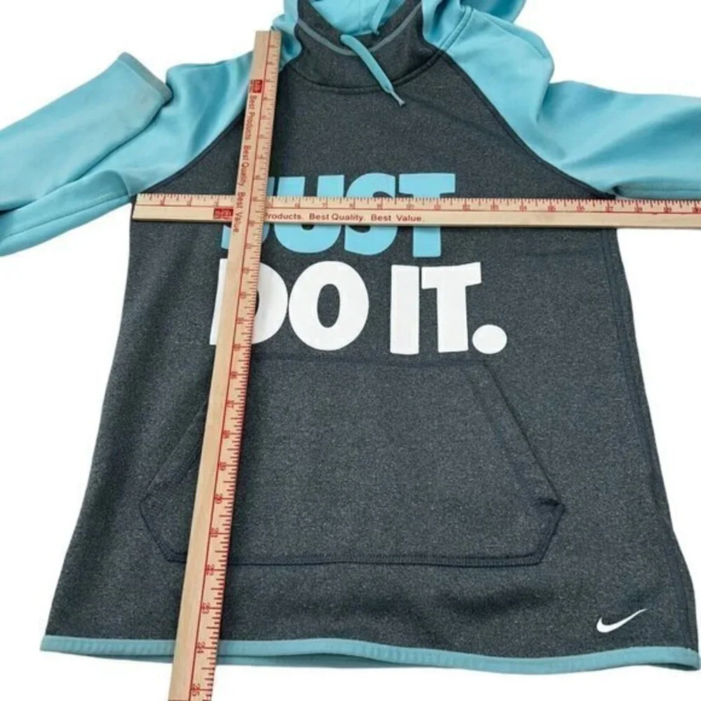 Nike‎ Size XSmall Aqua Blue Grey Hoodie Sweatshirt Therma Fit Logo Just Do It